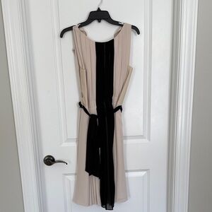 L'AGENCE Beige and Black Asymmetrical Dress